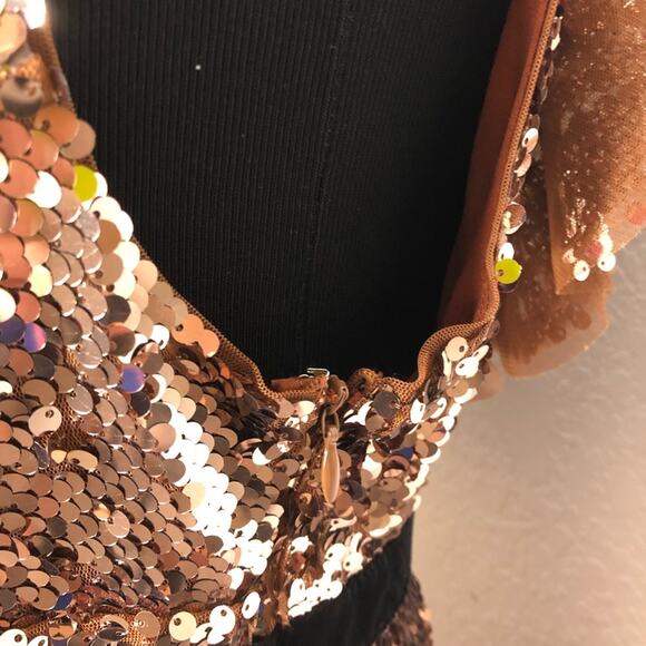 Free People copper bronze sequin open back dress size 4 - Picture 9 of 16